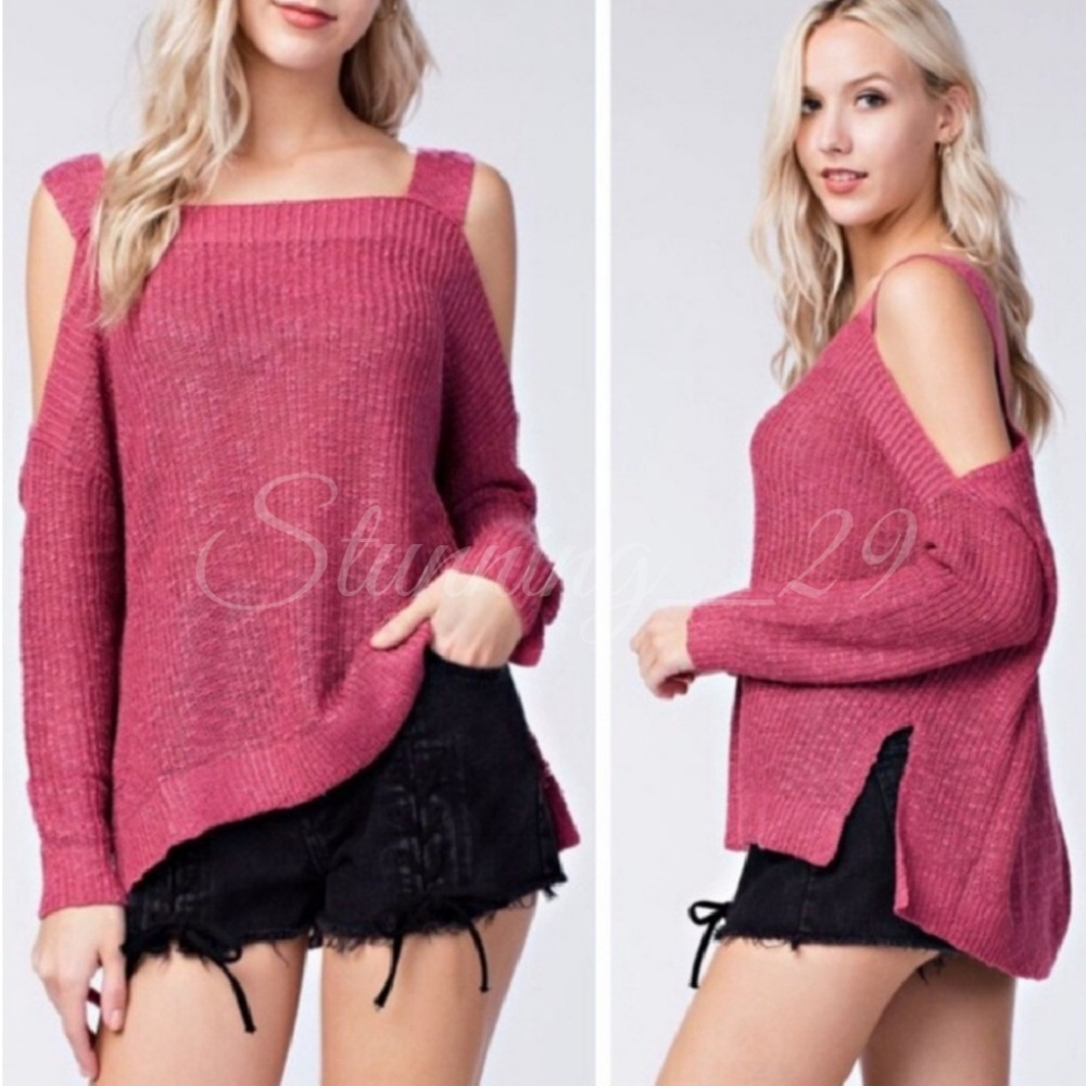 🆕️ RASPBERRY COLD SHOULDER  KNIT SWEATER